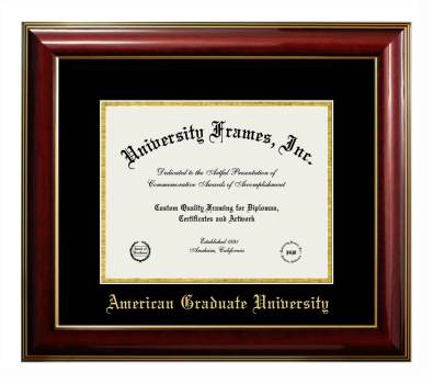 American Graduate University Diploma Frame in Classic Mahogany with Gold Trim with Black & Gold Mats for DOCUMENT: 8 1/2"H X 11"W  