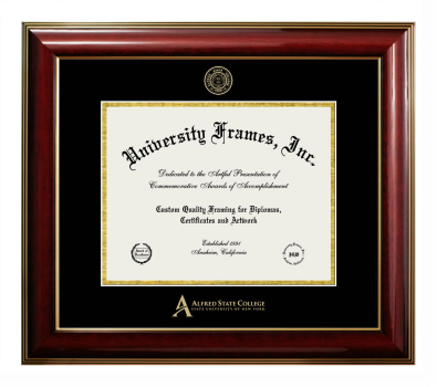 Alfred State (SUNY) Diploma Frame in Classic Mahogany with Gold Trim with Black & Gold Mats for DOCUMENT: 8 1/2"H X 11"W  