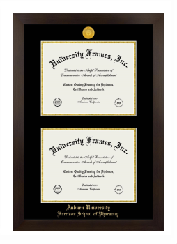 Auburn University Harrison School of Pharmacy Double Degree (Stacked) Frame in Manhattan Espresso with Black & Gold Mats for DOCUMENT: 8 1/2"H X 11"W  , DOCUMENT: 8 1/2"H X 11"W  
