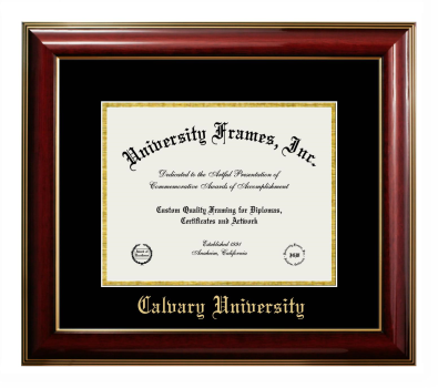 Calvary University Diploma Frame in Classic Mahogany with Gold Trim with Black & Gold Mats for DOCUMENT: 8 1/2"H X 11"W  