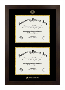Alfred State (SUNY) Double Degree (Stacked) Frame in Manhattan Espresso with Black & Gold Mats for DOCUMENT: 8 1/2"H X 11"W  , DOCUMENT: 8 1/2"H X 11"W  