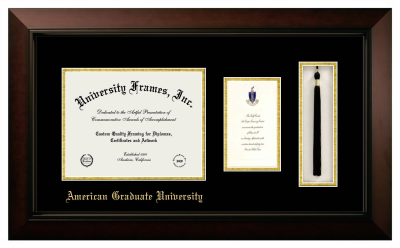 American Graduate University Diploma with Announcement & Tassel Box Frame in Legacy Black Cherry with Black & Gold Mats for DOCUMENT: 8 1/2"H X 11"W  ,  7"H X 4"W  
