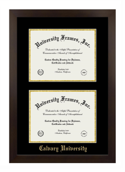 Calvary University Double Degree (Stacked) Frame in Manhattan Espresso with Black & Gold Mats for document: 8 1/2"h x 11"w  , document: 8 1/2"h x 11"w  