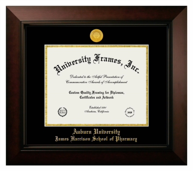 Auburn University James Harrison School of Pharmacy Diploma Frame in Legacy Black Cherry with Black & Gold Mats for DOCUMENT: 8 1/2"H X 11"W  