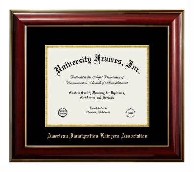 American Immigration Lawyers Association Diploma Frame in Classic Mahogany with Gold Trim with Black & Gold Mats for DOCUMENT: 8 1/2"H X 11"W  