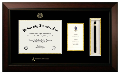 Alfred State (SUNY) Diploma with Announcement & Tassel Box Frame in Legacy Black Cherry with Black & Gold Mats for DOCUMENT: 8 1/2"H X 11"W  ,  7"H X 4"W  