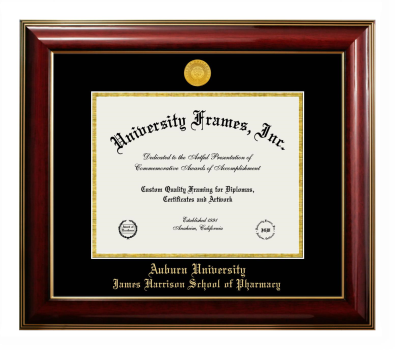 Auburn University James Harrison School of Pharmacy Diploma Frame in Classic Mahogany with Gold Trim with Black & Gold Mats for DOCUMENT: 8 1/2"H X 11"W  