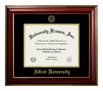 Alfred University Diploma Frame in Classic Mahogany with Gold Trim with Black & Gold Mats for DOCUMENT: 8 1/2"H X 11"W  