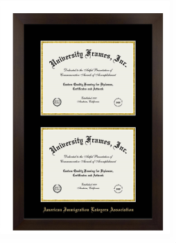 American Immigration Lawyers Association Double Degree (Stacked) Frame in Manhattan Espresso with Black & Gold Mats for DOCUMENT: 8 1/2"H X 11"W  , DOCUMENT: 8 1/2"H X 11"W  