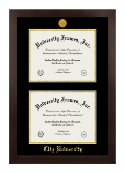 City University Double Degree (Stacked) Frame in Manhattan Espresso with Black & Gold Mats for document: 8 1/2"h x 11"w  , document: 8 1/2"h x 11"w  