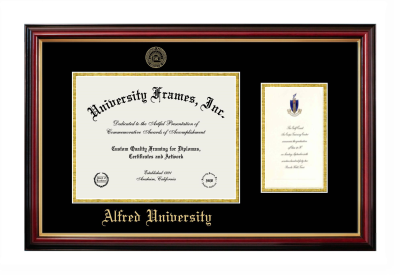 Alfred University Diploma with Announcement Frame in Petite Mahogany with Gold Trim with Black & Gold Mats for DOCUMENT: 8 1/2"H X 11"W  ,  7"H X 4"W  