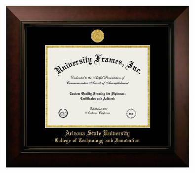 Arizona State University College of Technology and Innovation Diploma Frame in Legacy Black Cherry with Black & Gold Mats for DOCUMENT: 8 1/2"H X 11"W  