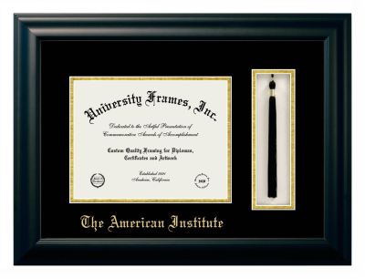 American Institute Diploma with Tassel Box Frame in Satin Black with Black & Gold Mats for DOCUMENT: 8 1/2"H X 11"W  