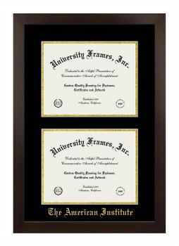 American Institute Double Degree (Stacked) Frame in Manhattan Espresso with Black & Gold Mats for DOCUMENT: 8 1/2"H X 11"W  , DOCUMENT: 8 1/2"H X 11"W  