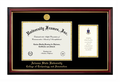 Arizona State University College of Technology and Innovation Diploma with Announcement Frame in Petite Mahogany with Gold Trim with Black & Gold Mats for DOCUMENT: 8 1/2"H X 11"W  ,  7"H X 4"W  