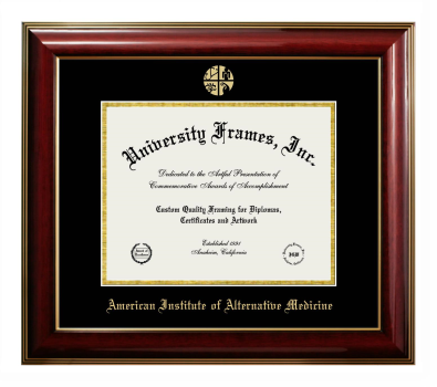 American Institute of Alternative Medicine Diploma Frame in Classic Mahogany with Gold Trim with Black & Gold Mats for DOCUMENT: 8 1/2"H X 11"W  