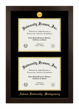Auburn University Montgomery Double Degree (Stacked) Frame in Manhattan Espresso with Black & Gold Mats for document: 8 1/2"h x 11"w  , document: 8 1/2"h x 11"w  