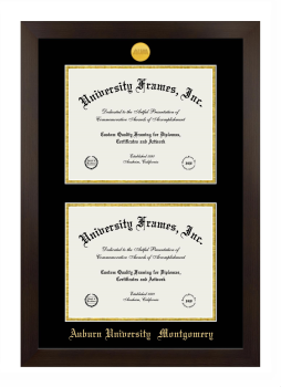 Auburn University Montgomery Double Degree (Stacked) Frame in Manhattan Espresso with Black & Gold Mats for DOCUMENT: 8 1/2"H X 11"W  , DOCUMENT: 8 1/2"H X 11"W  