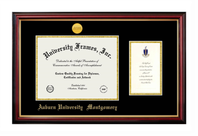 Auburn University Montgomery Diploma with Announcement Frame in Petite Mahogany with Gold Trim with Black & Gold Mats for DOCUMENT: 8 1/2"H X 11"W  ,  7"H X 4"W  