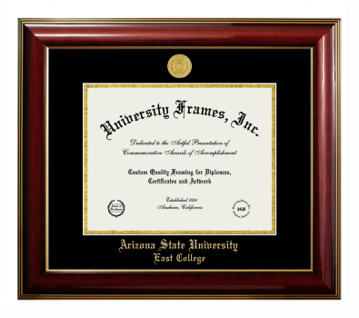 Arizona State University East College Diploma Frame in Classic Mahogany with Gold Trim with Black & Gold Mats for DOCUMENT: 8 1/2"H X 11"W  