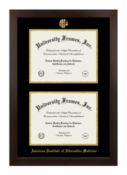 American Institute of Alternative Medicine Double Degree (Stacked) Frame in Manhattan Espresso with Black & Gold Mats for document: 8 1/2"h x 11"w  , document: 8 1/2"h x 11"w  