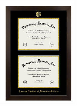 American Institute of Alternative Medicine Double Degree (Stacked) Frame in Manhattan Espresso with Black & Gold Mats for DOCUMENT: 8 1/2"H X 11"W  , DOCUMENT: 8 1/2"H X 11"W  