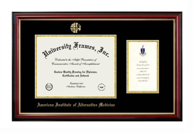 American Institute of Alternative Medicine Diploma with Announcement Frame in Petite Mahogany with Gold Trim with Black & Gold Mats for document: 8 1/2"h x 11"w  , diploma: 7"h x 4"w  
