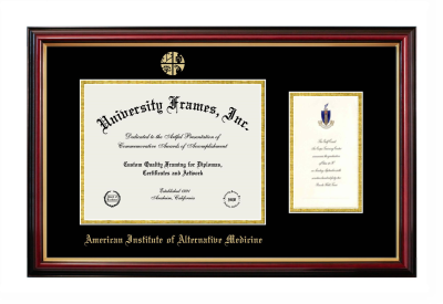 American Institute of Alternative Medicine Diploma with Announcement Frame in Petite Mahogany with Gold Trim with Black & Gold Mats for DOCUMENT: 8 1/2"H X 11"W  ,  7"H X 4"W  