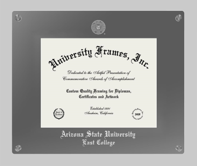 Arizona State University East College Lucent Clear-over-Smoke Frame in Lucent Smoke Moulding with Lucent Smoke Mat for DOCUMENT: 8 1/2"H X 11"W  