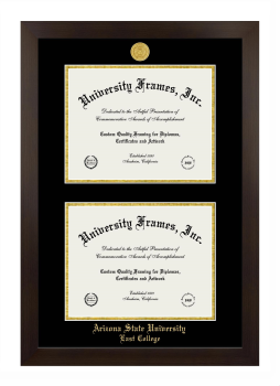Arizona State University East College Double Degree (Stacked) Frame in Manhattan Espresso with Black & Gold Mats for DOCUMENT: 8 1/2"H X 11"W  , DOCUMENT: 8 1/2"H X 11"W  