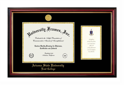 Arizona State University East College Diploma with Announcement Frame in Petite Mahogany with Gold Trim with Black & Gold Mats for DOCUMENT: 8 1/2"H X 11"W  ,  7"H X 4"W  