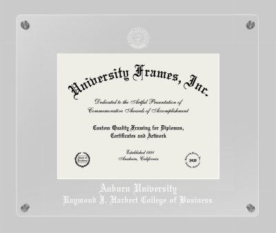 Auburn University Raymond J. Harbert College of Business Lucent Clear-over-Clear Frame in Lucent Clear Moulding with Lucent Clear Mat for DOCUMENT: 8 1/2"H X 11"W  