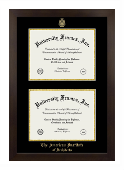 American Institute of Architects Double Degree (Stacked) Frame in Manhattan Espresso with Black & Gold Mats for document: 8 1/2"h x 11"w  , document: 8 1/2"h x 11"w  