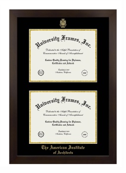 American Institute of Architects Double Degree (Stacked) Frame in Manhattan Espresso with Black & Gold Mats for DOCUMENT: 8 1/2"H X 11"W  , DOCUMENT: 8 1/2"H X 11"W  