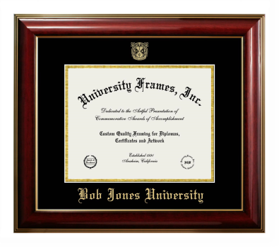 Bob Jones University Diploma Frame in Classic Mahogany with Gold Trim with Black & Gold Mats for DOCUMENT: 8 1/2"H X 11"W  