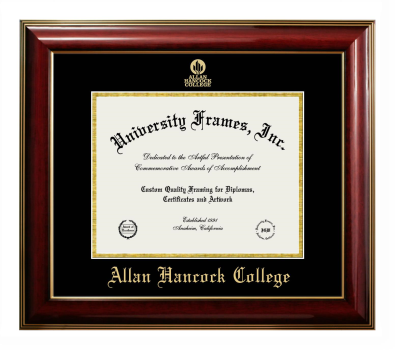 Allan Hancock College Diploma Frame in Classic Mahogany with Gold Trim with Black & Gold Mats for DOCUMENT: 8 1/2"H X 11"W  