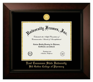 East Tennessee State University Bill Gatton College of Pharmacy Diploma Frame in Legacy Black Cherry with Black & Gold Mats for DOCUMENT: 8 1/2"H X 11"W  