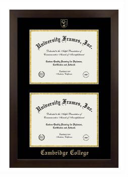 Cambridge College Double Degree (Stacked) Frame in Manhattan Espresso with Black & Gold Mats for document: 8 1/2"h x 11"w  , document: 8 1/2"h x 11"w  