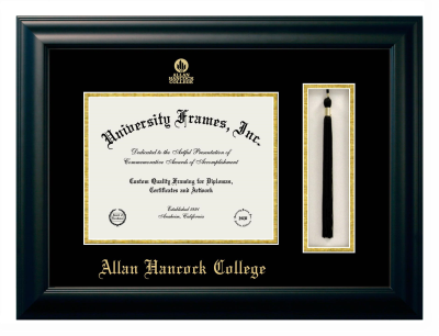 Allan Hancock College Diploma with Tassel Box Frame in Satin Black with Black & Gold Mats for DOCUMENT: 8 1/2"H X 11"W  