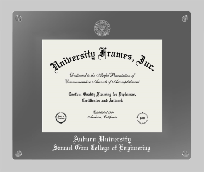 Auburn University Samuel Ginn College of Engineering Lucent Clear-over-Smoke Frame in Lucent Smoke Moulding with Lucent Smoke Mat for DOCUMENT: 8 1/2"H X 11"W  