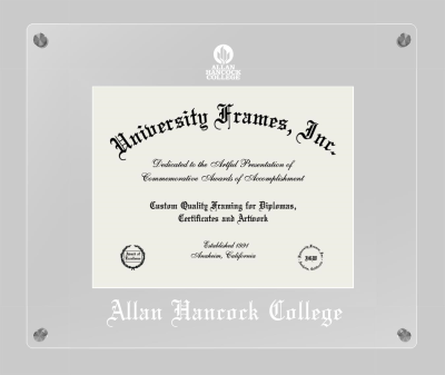 Allan Hancock College Lucent Clear-over-Clear Frame in Lucent Clear Moulding with Lucent Clear Mat for DOCUMENT: 8 1/2"H X 11"W  