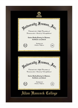 Allan Hancock College Double Degree (Stacked) Frame in Manhattan Espresso with Black & Gold Mats for DOCUMENT: 8 1/2"H X 11"W  , DOCUMENT: 8 1/2"H X 11"W  