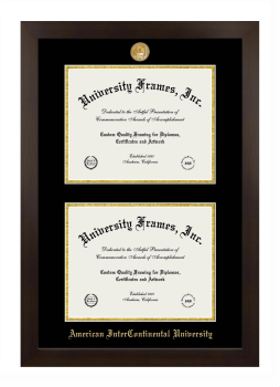 American InterContinental University Double Degree (Stacked) Frame in Manhattan Espresso with Black & Gold Mats for document: 8 1/2"h x 11"w  , document: 8 1/2"h x 11"w  