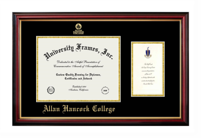 Allan Hancock College Diploma with Announcement Frame in Petite Mahogany with Gold Trim with Black & Gold Mats for DOCUMENT: 8 1/2"H X 11"W  ,  7"H X 4"W  