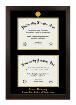 Auburn University Samuel Ginn College of Engineering Double Degree (Stacked) Frame in Manhattan Espresso with Black & Gold Mats for DOCUMENT: 8 1/2"H X 11"W  , DOCUMENT: 8 1/2"H X 11"W  