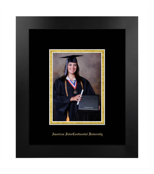 American InterContinental University 5x7 Portrait Frame in Manhattan Black with Black & Gold Mats