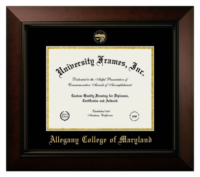 Allegany College of Maryland Diploma Frame in Legacy Black Cherry with Black & Gold Mats for DOCUMENT: 8 1/2"H X 11"W  
