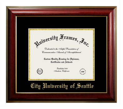 City University of Seattle Diploma Frame in Classic Mahogany with Gold Trim with Black & Gold Mats for DOCUMENT: 8 1/2"H X 11"W  