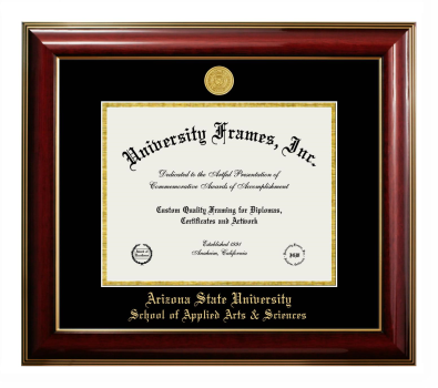 Arizona State University School of Applied Arts & Sciences Diploma Frame in Classic Mahogany with Gold Trim with Black & Gold Mats for DOCUMENT: 8 1/2"H X 11"W  