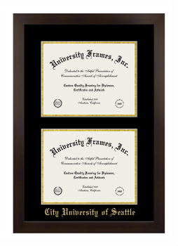 City University of Seattle Double Degree (Stacked) Frame in Manhattan Espresso with Black & Gold Mats for document: 8 1/2"h x 11"w  , document: 8 1/2"h x 11"w  